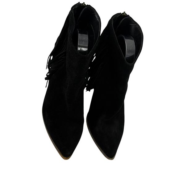 Steve Madden Black Fringe Western Boots 10 Leather Pointed Toe Ankle Country - Picture 2 of 14